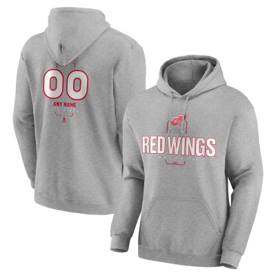Detroit Red Wings Gray Personalized Name & Number Midfielder Pullover Hoodie