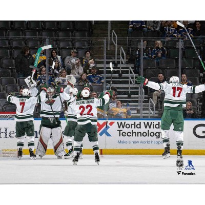 Filip Gustavsson Minnesota Wild Unsigned Fanatics Authentic Goalie Goal Celebration Photograph