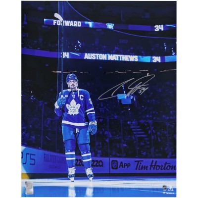 Auston Matthews Toronto Maple Leafs Autographed Fanatics Authentic 16 x 20 Blue Jersey Pregame Salute Photograph
