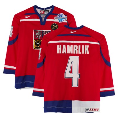 Roman Hamrlik Team Czech Republic Fanatics Authentic Game-Used #4 Red Nike Jersey from the 2004 World Cup of Hockey