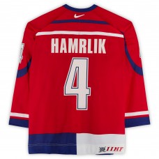 Roman Hamrlik Team Czech Republic Fanatics Authentic Game-Used #4 Red Nike Jersey from the 2004 World Cup of Hockey