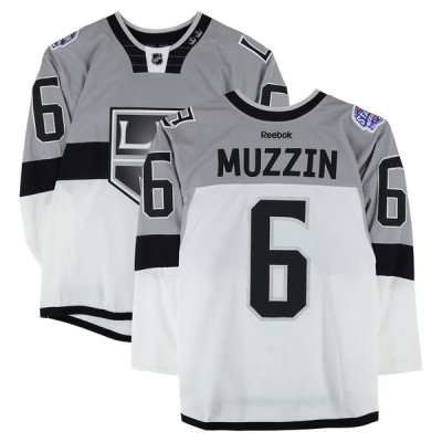 Тренировочный джерси Jake Muzzin Los Angeles Kings Fanatics Authentic White vs. San Jose Sharks on February 21, 2015