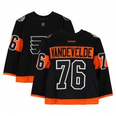 Chris VandeVelde Philadelphia Flyers Fanatics Authentic Practice-Used #76 Black Reebok Jersey vs. Pittsburgh Penguins on February 25, 2017 - NHL Stadium Series - Worn During Warm-Ups