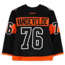 Chris VandeVelde Philadelphia Flyers Fanatics Authentic Practice-Used #76 Black Reebok Jersey vs. Pittsburgh Penguins on February 25, 2017 - NHL Stadium Series - Worn During Warm-Ups
