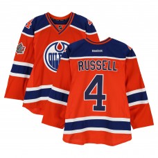 Kris Russell Edmonton Oilers Fanatics Authentic Practice-Used #4 Orange Reebok Jersey vs. Winnipeg Jets on October 23, 2016 - NHL Heritage Classic - Worn During Warm-Ups