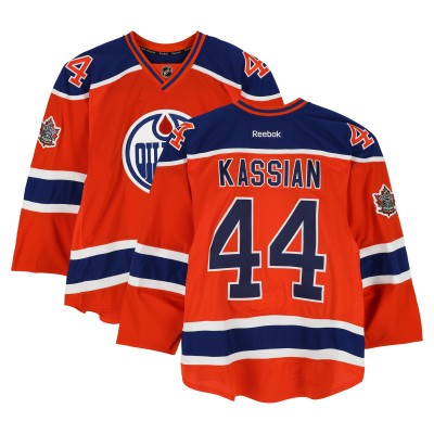 Zack Kassian Edmonton Oilers Fanatics Authentic Practice-Used #44 Orange Reebok Jersey vs. Winnipeg Jets on October 23, 2016 - NHL Heritage Classic - Worn During Warm-Ups