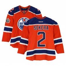 Andrej Sekera Edmonton Oilers Fanatics Authentic Practice-Used #2 Orange Reebok Jersey vs. Winnipeg Jets on October 23, 2016 - NHL Heritage Classic - Worn During Warm-Ups