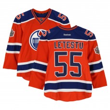 Mark Letestu Edmonton Oilers Fanatics Authentic Practice-Used #55 Orange Reebok Jersey vs. Winnipeg Jets on October 23, 2016 - NHL Heritage Classic - Worn During Warm-Ups