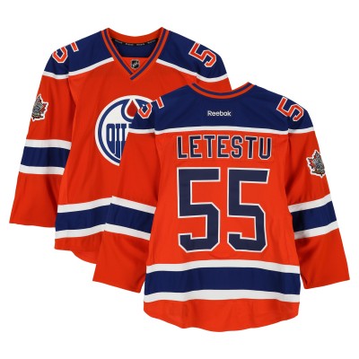 Mark Letestu Edmonton Oilers Fanatics Authentic Practice-Used #55 Orange Reebok Jersey vs. Winnipeg Jets on October 23, 2016 - NHL Heritage Classic - Worn During Warm-Ups