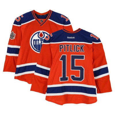 Tyler Pitlick Edmonton Oilers Fanatics Authentic Practice-Used #15 Orange Reebok Jersey vs. Winnipeg Jets on October 23, 2016 - NHL Heritage Classic - Worn During Warm-Ups