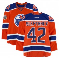Anton Slepyshev Edmonton Oilers Fanatics Authentic Player-Issued #42 Orange Reebok Jersey vs. Winnipeg Jets on October 23, 2016 - NHL Heritage Classic