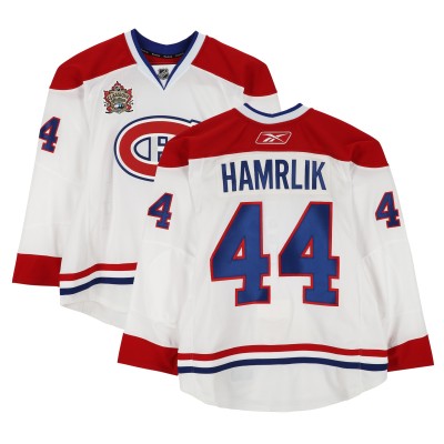 Roman Hamrlik Montreal Canadiens Fanatics Authentic Practice-Used #44 White Reebok Jersey vs. Calgary Flames on February 20, 2011 - NHL Heritage Classic - Worn During Warm-Ups