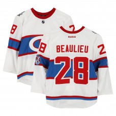 Nathan Beaulieu Montreal Canadiens Fanatics Authentic Practice-Used #28 White Reebok Jersey vs. Boston Bruins on January 1, 2016 - NHL Winter Classic - Worn During Warm-Ups