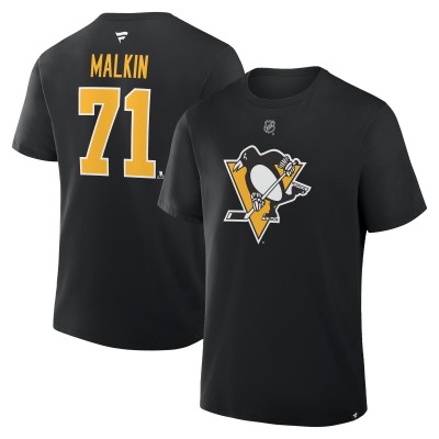 Pittsburgh Penguins Evgeni Malkin Fanatics Black Authentic Stack Name & Number T-Shirt