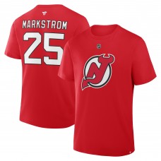 New Jersey Devils Jacob Markstrom Fanatics Red Authentic Stack Name & Number T-Shirt