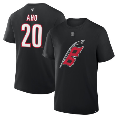 Футболка Carolina Hurricanes Sebastian Aho Fanatics Black Authentic Stack Name & Number