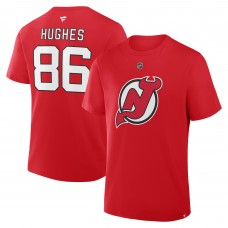 Футболка New Jersey Devils Jack Hughes Fanatics Red Authentic Stack Name & Number