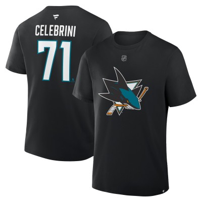 Футболка San Jose Sharks Macklin Celebrini Fanatics Black Authentic Stack Name and Number