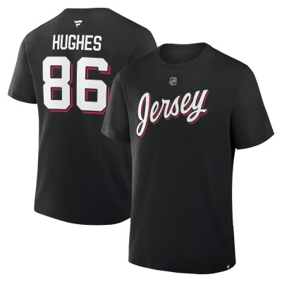 Футболка New Jersey Devils Jack Hughes Fanatics Black Authentic Stack Name & Number