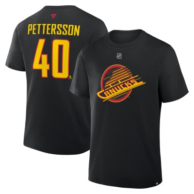 Vancouver Canucks Elias Pettersson Fanatics Black Authentic Stack Name & Number T-Shirt