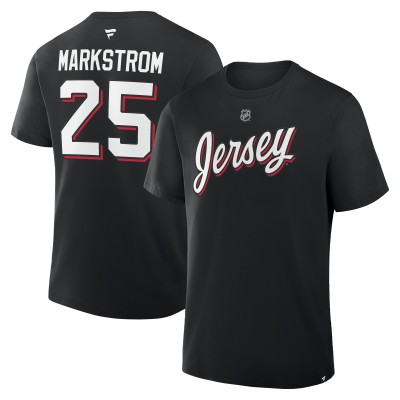 New Jersey Devils Jacob Markstrom Fanatics Black Authentic Stack Name & Number T-Shirt