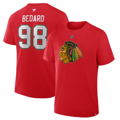 Футболка Chicago Blackhawks Connor Bedard Fanatics Red Centennial Authentic Stack Name & Number