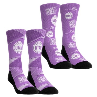 Две пары носков Unisex Utah Hockey Club Rock Em Socks Purple 2024 Hockey Fights Cancer Crew