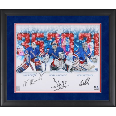 Henrik Lundqvist, Igor Shesterkin & Mike Richter New York Rangers Autographed Fanatics Authentic Framed 16 x 20 Stylized Photograph