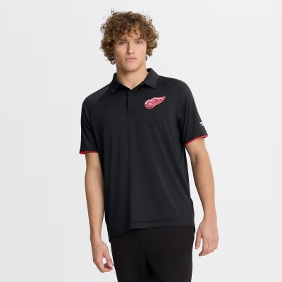 Detroit Red Wings Fanatics Black Authentic Pro Rink Raglan Polo