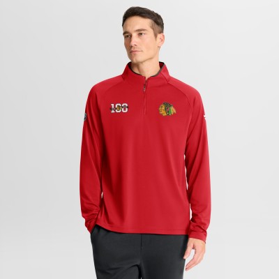 Chicago Blackhawks Fanatics Red Authentic Pro Rink Training Centennial Raglan Quarter-Zip Pullover