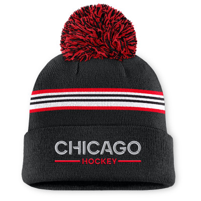 Женская шапка с помпоном Chicago Blackhawks Fanatics Black Authentic Pro Rink Cuffed