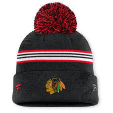 Женская шапка с помпоном Chicago Blackhawks Fanatics Black Authentic Pro Rink Cuffed