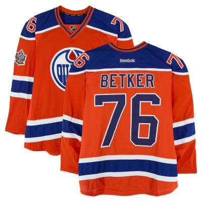 Ben Betker Edmonton Oilers Fanatics Authentic Player-Issued #76 Orange Reebok Jersey vs. Winnipeg Jets on October 23, 2016 - NHL Heritage Classic