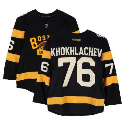 Alexander Khokhlachev Boston Bruins Fanatics Authentic Practice-Used #76 Black Reebok Jersey vs. Montreal Canadiens on January 1, 2016 - NHL Winter Classic - Worn During Warm-Ups