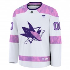 Джерси San Jose Sharks Fanatics White 2024 Hockey Fights Cancer Custom Practice