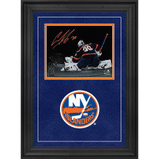 Ilya Sorokin New York Islanders Autographed Fanatics Authentic Deluxe Framed 8 x 10 Reverse Retro Jersey Making Save Spotlight Photograph