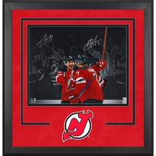 Tyler Toffoli & Dougie Hamilton New Jersey Devils Autographed Fanatics Authentic Deluxe Framed 16 x 20 Red Jersey Celebration Photograph