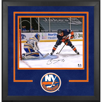 Mathew Barzal New York Islanders Autographed Fanatics Authentic Deluxe Framed 16 x 20 Between the Legs Goal Photograph