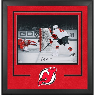 Luke Hughes New Jersey Devils Autographed Fanatics Authentic Deluxe Framed 16 x 20 First NHL Goal Spotlight Photograph
