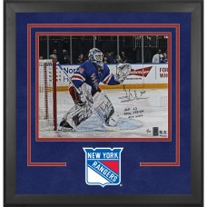Henrik Lundqvist New York Rangers Autographed Fanatics Authentic Deluxe Framed 16 x 20 Blue Jersey in Net Photograph with Multiple Inscriptions - Limited Edition of 30 Henrik Lundqvist New York Rangers Autographed Fanatics Authentic Deluxe Framed 16 x 20 Blue Jersey in Net Photograph with Multiple Inscriptions - Limited Edition of 30