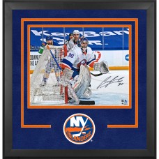 Ilya Sorokin New York Islanders Autographed Fanatics Authentic Deluxe Framed 16 x 20 White Jersey in Net Photograph Ilya Sorokin New York Islanders Autographed Fanatics Authentic Deluxe Framed 16 x 20 White Jersey in Net Photograph
