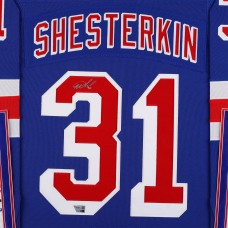 Igor Shesterkin New York Rangers Autographed Fanatics Authentic Deluxe Framed Blue adidas Authentic Jersey Igor Shesterkin New York Rangers Autographed Fanatics Authentic Deluxe Framed Blue adidas Authentic Jersey