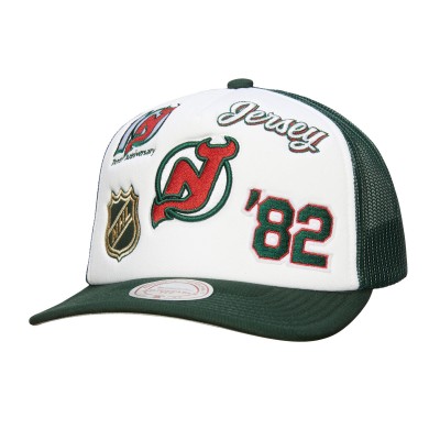 Бейсболка New Jersey Devils Mitchell & Ness White/Green Gridlock Trucker