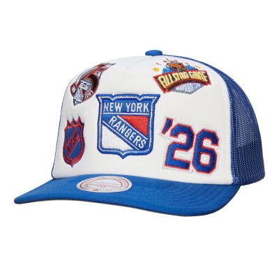 Бейсболка New York Rangers Mitchell & Ness White/Blue Gridlock Trucker