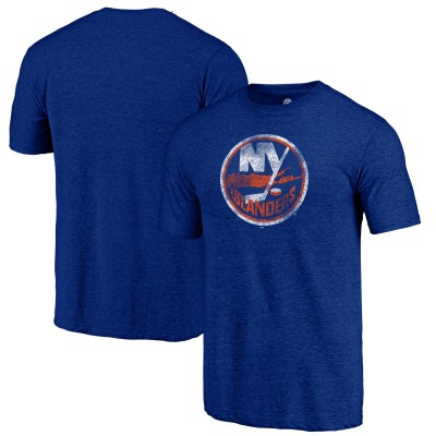 New York Islanders Royal Distressed Logo Tri-Blend T-Shirt