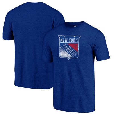 New York Rangers Blue Distressed Logo Tri-Blend T-Shirt