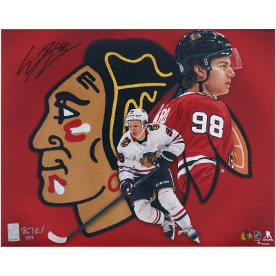 Connor Bedard Chicago Blackhawks Autographed Fanatics Authentic 16 x 20 Photo Print with Art by Brian Konnick - Limited Edition of 50