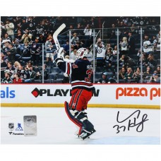 Connor Hellebuyck Winnipeg Jets Autographed Fanatics Authentic 8 x 10 Navy Alternate Jersey Celebration Photograph