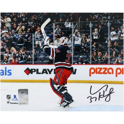 Connor Hellebuyck Winnipeg Jets Autographed Fanatics Authentic 8 x 10 Navy Alternate Jersey Celebration Photograph