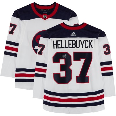Игровая джерси Connor Hellebuyck Winnipeg Jets Autographed Fanatics Authentic White Heritage Classic adidas Authentic